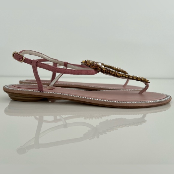 RENE CAOVILLA BLUSH CRYSTAL PEARL EMBELLISHED SANDALS SIZE IT 38.5 / US 8.5 NEW! - Picture 11 of 17